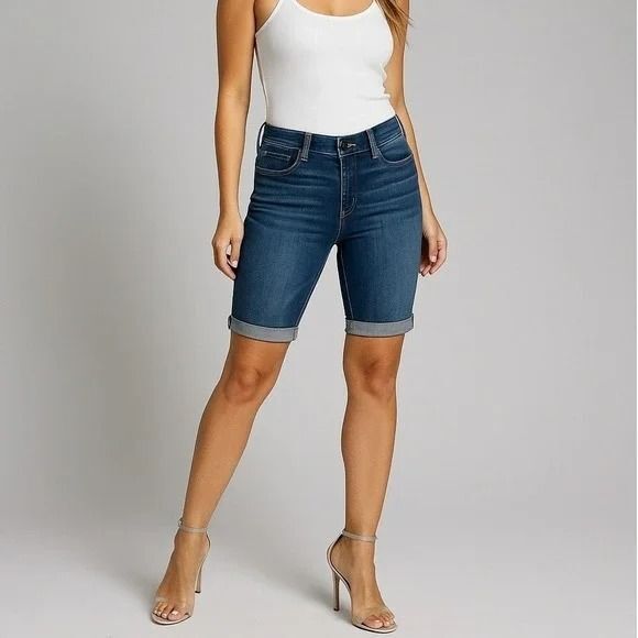 PAIGE Pants - 31 PAIGE Mid Rise Jax Knee Short Dark Wash Cuffed Shorts
